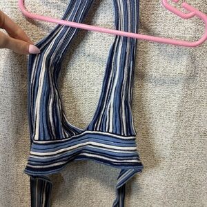 Garage Striped Blue and White Halter Top
